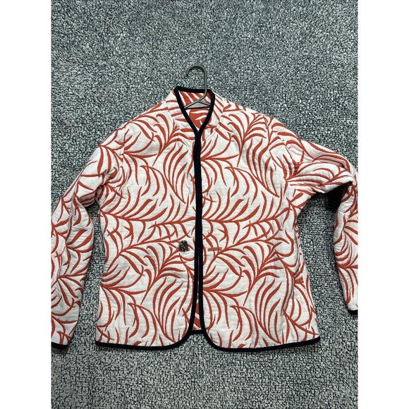 Trimdin Jackets & Blazers - Trimdin Reversible Quilted Jacket Women XL Orange White Palm Leaf Knit Blazer